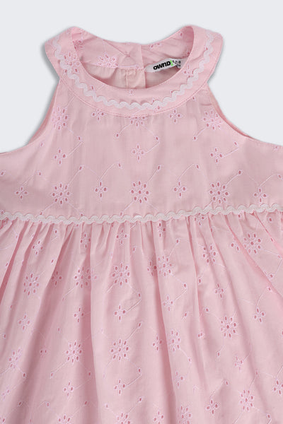 Pink Embroidered Regular Fit Dress