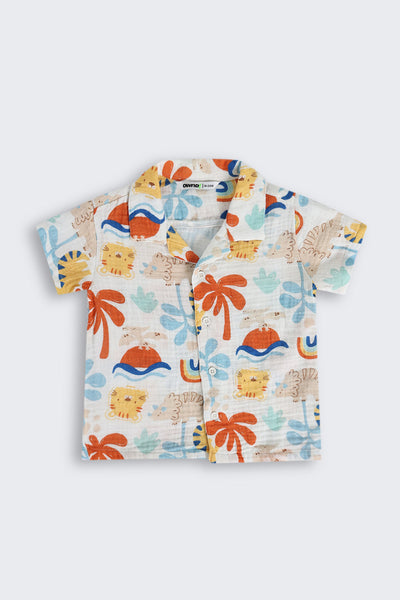 Multi Coloured Beach Theme Cotton Regular Fit Shirt