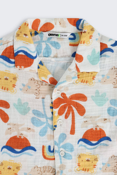 Multi Coloured Beach Theme Cotton Regular Fit Shirt
