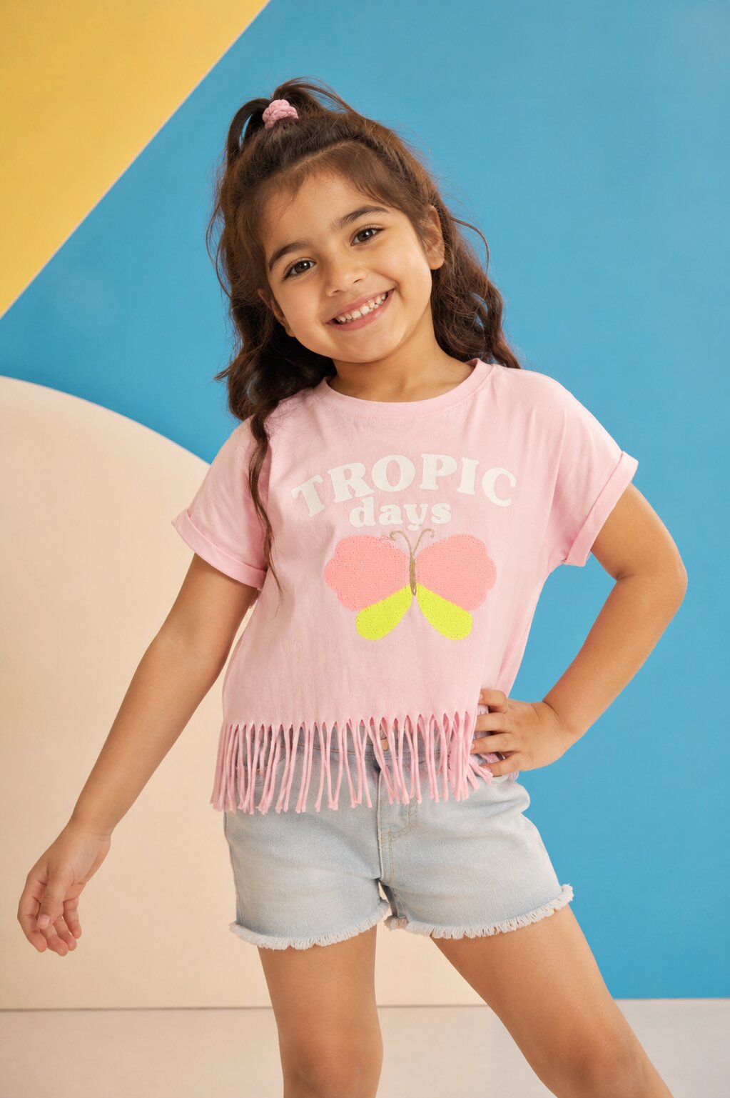 Pink Fringes Sequin Artwork T-Shirt