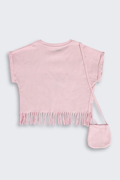 Pink Fringes Sequin Artwork T-Shirt