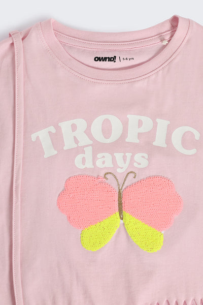 Pink Fringes Sequin Artwork T-Shirt