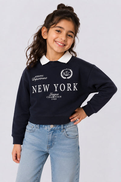 Tweens Girls Navy New York Collar Sweatshirt
